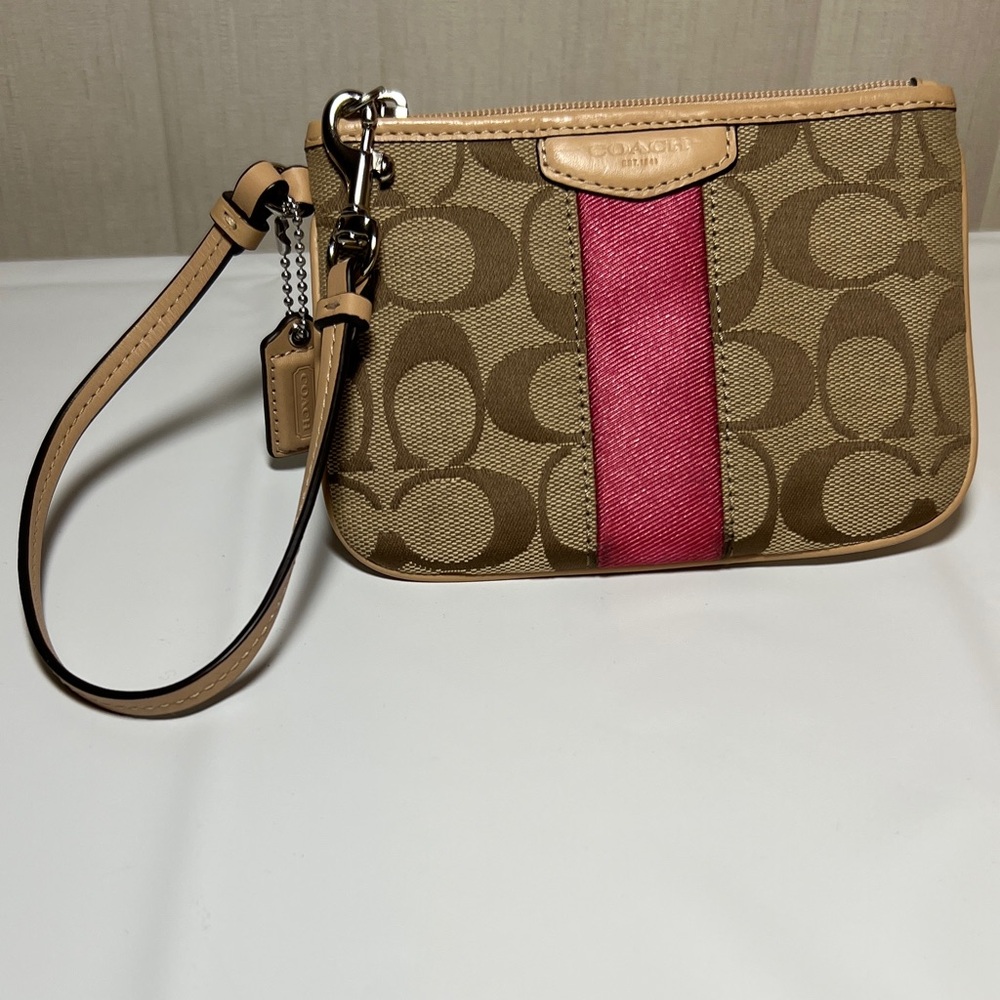Coach Tan and Pink Signature Wristlet
